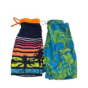 GapKids XL & Arizona Jeans L Boys Swim Trunks Bundle Tropical Print Board a